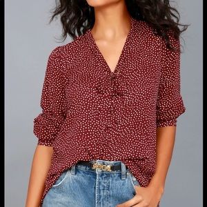 Lulus On the Spot Burgundy Polka Dot Button-Up Top Size XS